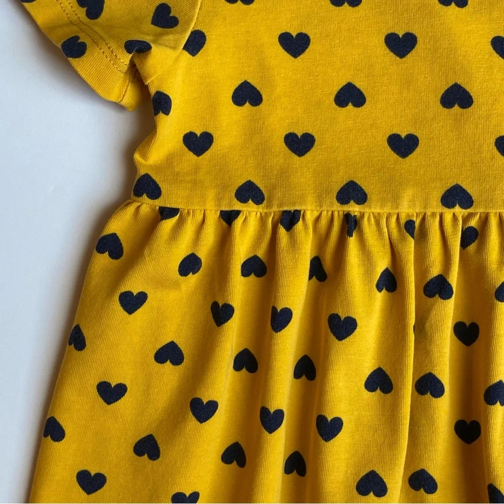 Hanna Andersson Dress Hearts Size 70 12 18 Months Yellow Blue Hearts Girls Soft